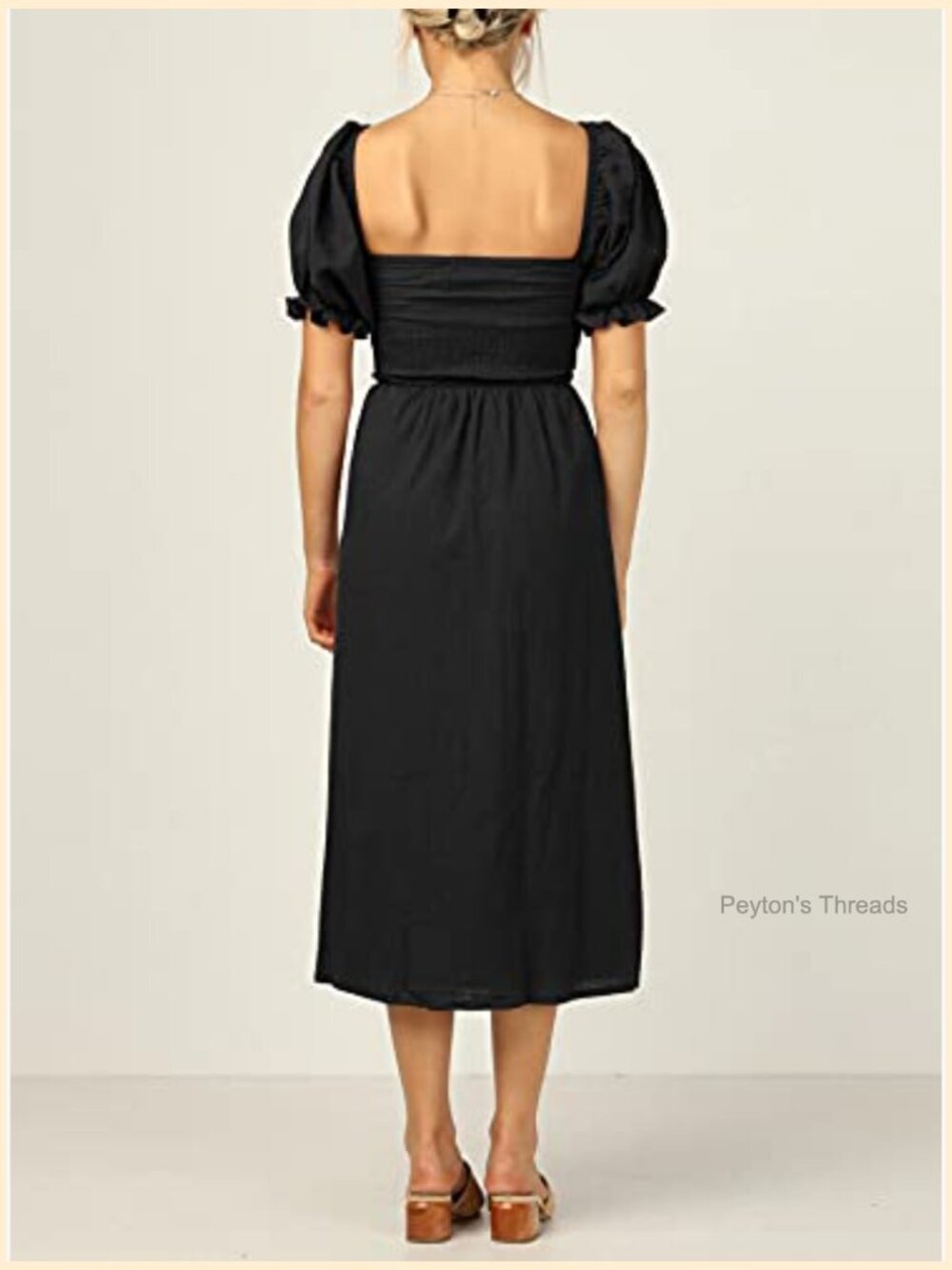 Women's Cotton Puff Sleeve Off-Shoulder Boho Midi Dress with Side Slit - Picture 4 of 7